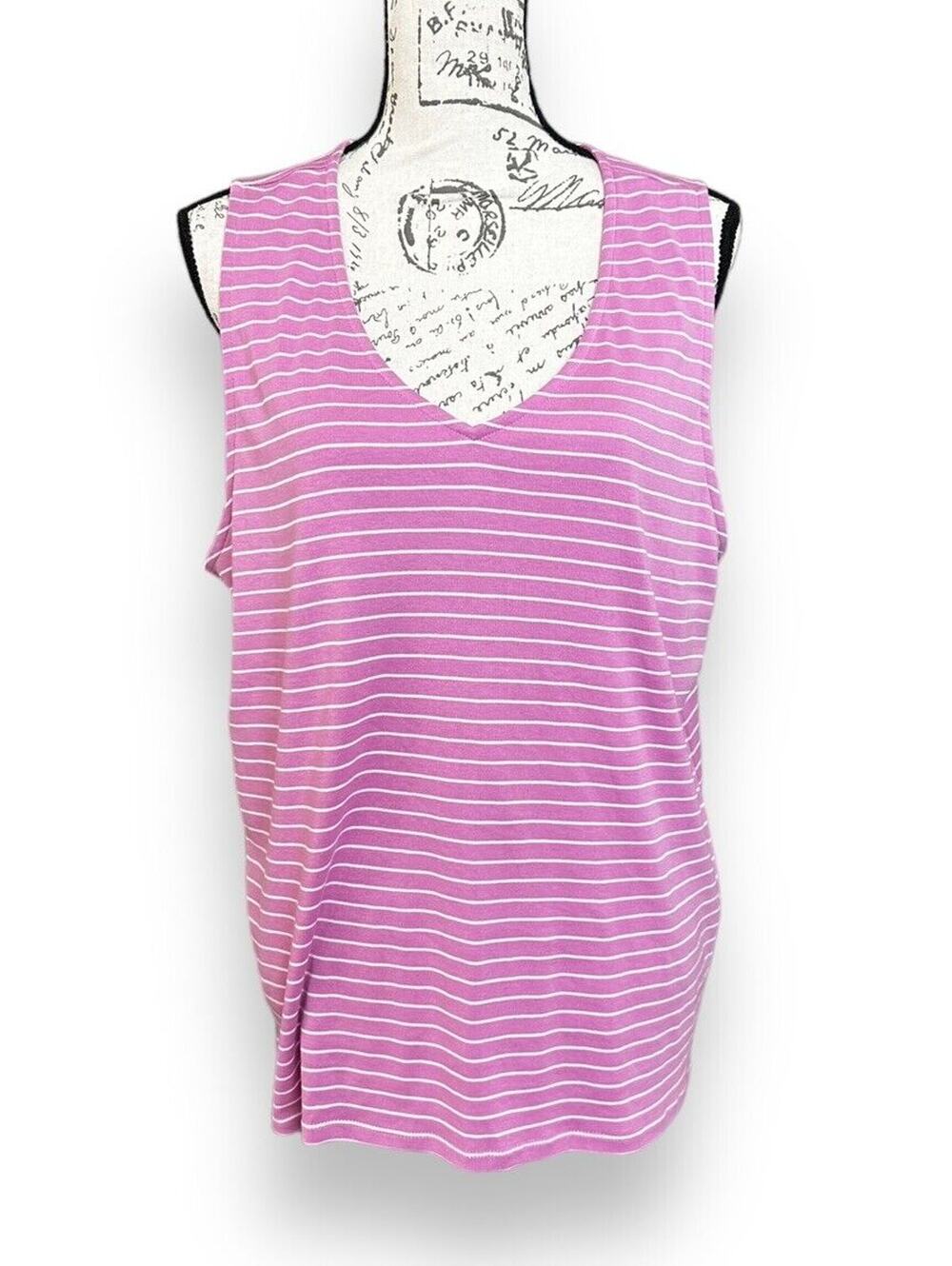 J. Jill Petite Pima V-neck Cotton Sleeveless Shirt Tank Pink Purple Stripe XLP